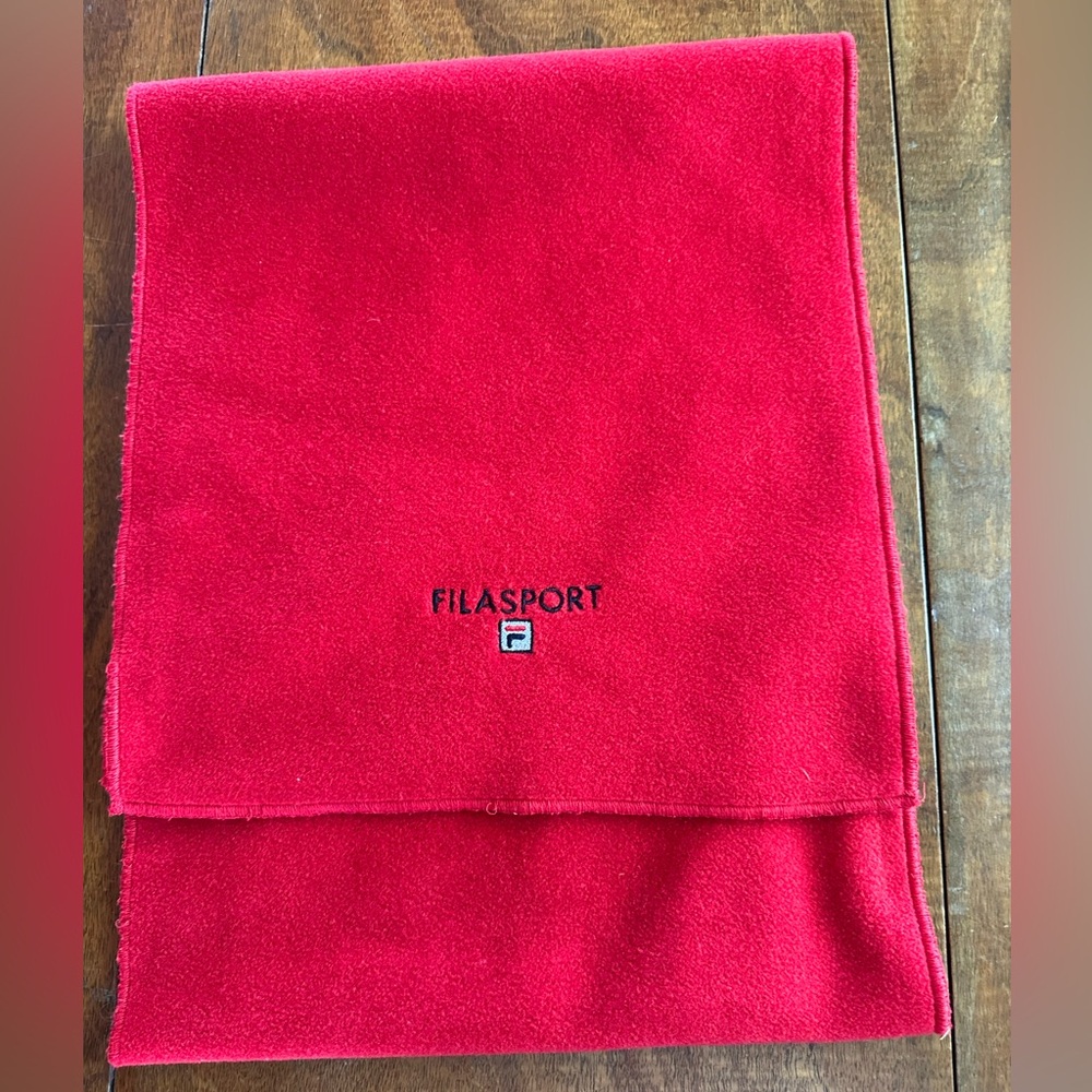 Fila Sport Y2K Red Fleece Scarf Unisex 12x58 Soft Winter Wrap Embroidered Logo